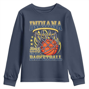 Indiana Basketball Flames Graphic Youth Sweatshirt Vintage 1967 Fan Indy Hoops Pride TS02 Navy Print Your Wear