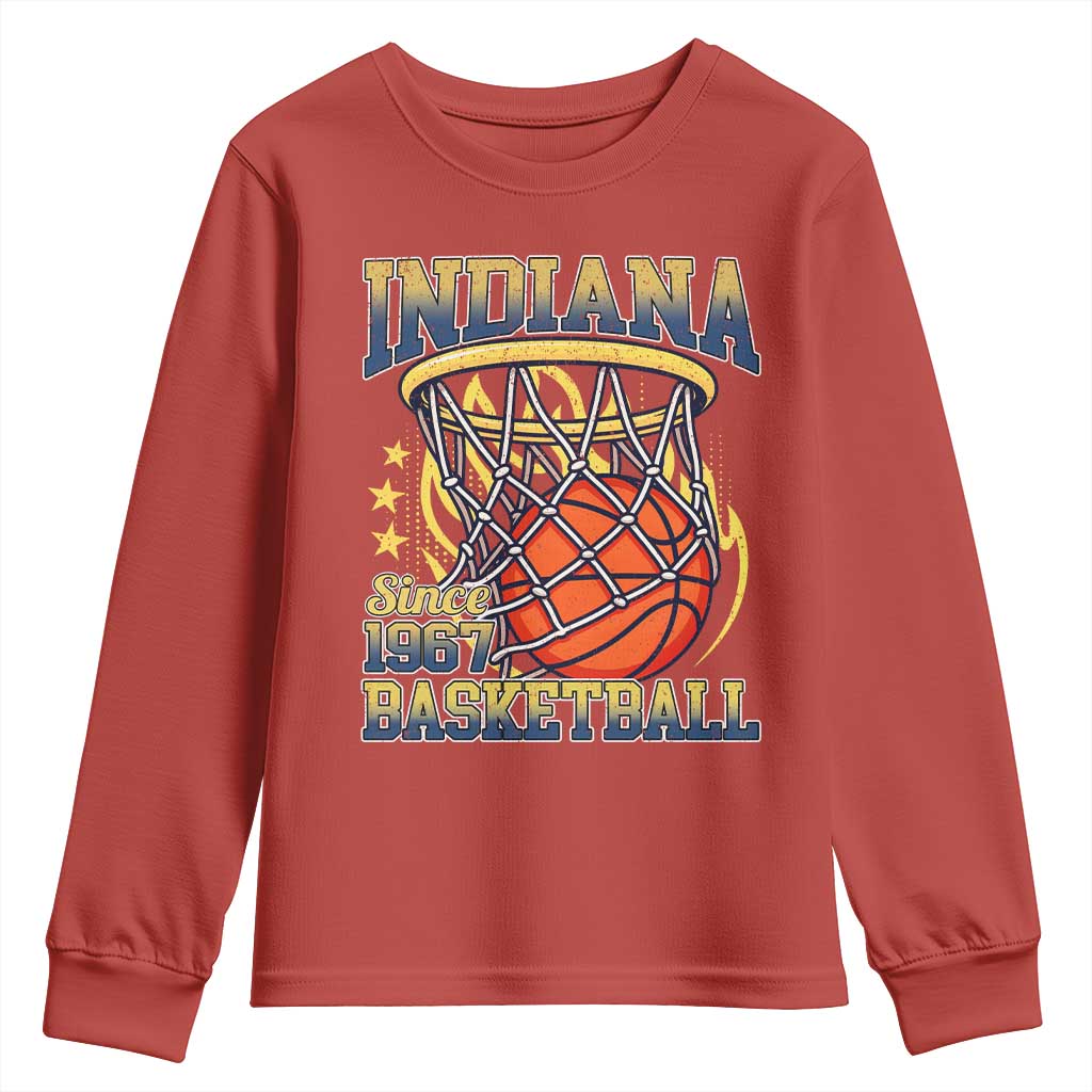 Indiana Basketball Flames Graphic Youth Sweatshirt Vintage 1967 Fan Indy Hoops Pride TS02 Red Print Your Wear