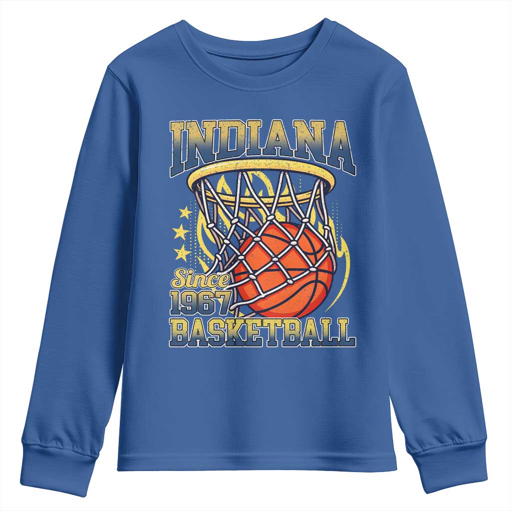 Indiana Basketball Flames Graphic Youth Sweatshirt Vintage 1967 Fan Indy Hoops Pride TS02 Royal Blue Print Your Wear