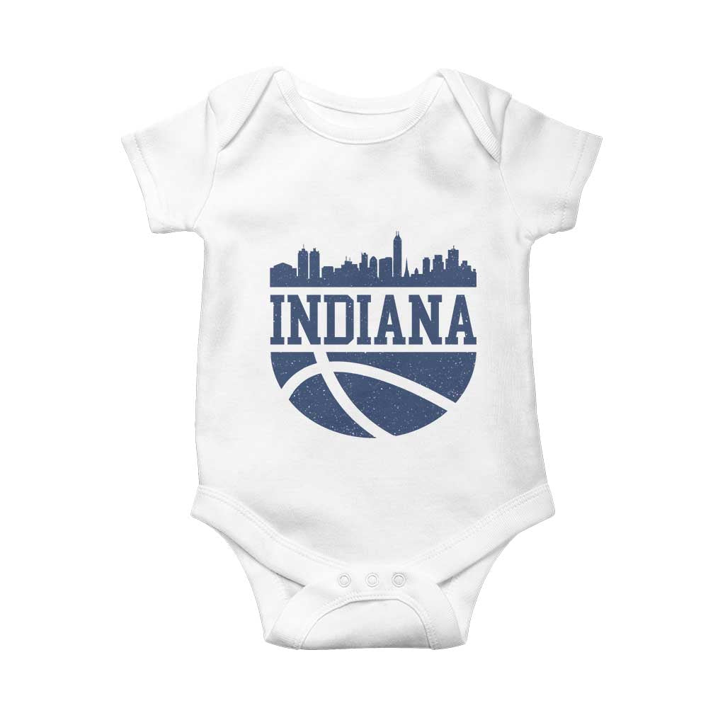 Indiana Skyline Basketball Baby Onesie Distressed Urban Hoops Graphic for Indy Fans TS02 White Print Your Wear
