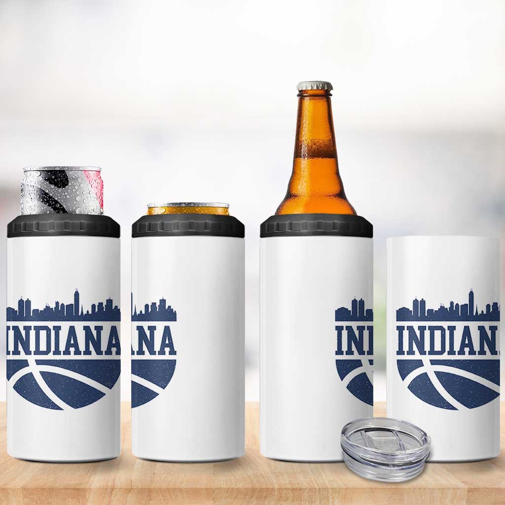 Indiana Skyline Basketball 4 in 1 Can Cooler Tumbler Distressed Urban Hoops Graphic for Indy Fans TS02 Print Your Wear