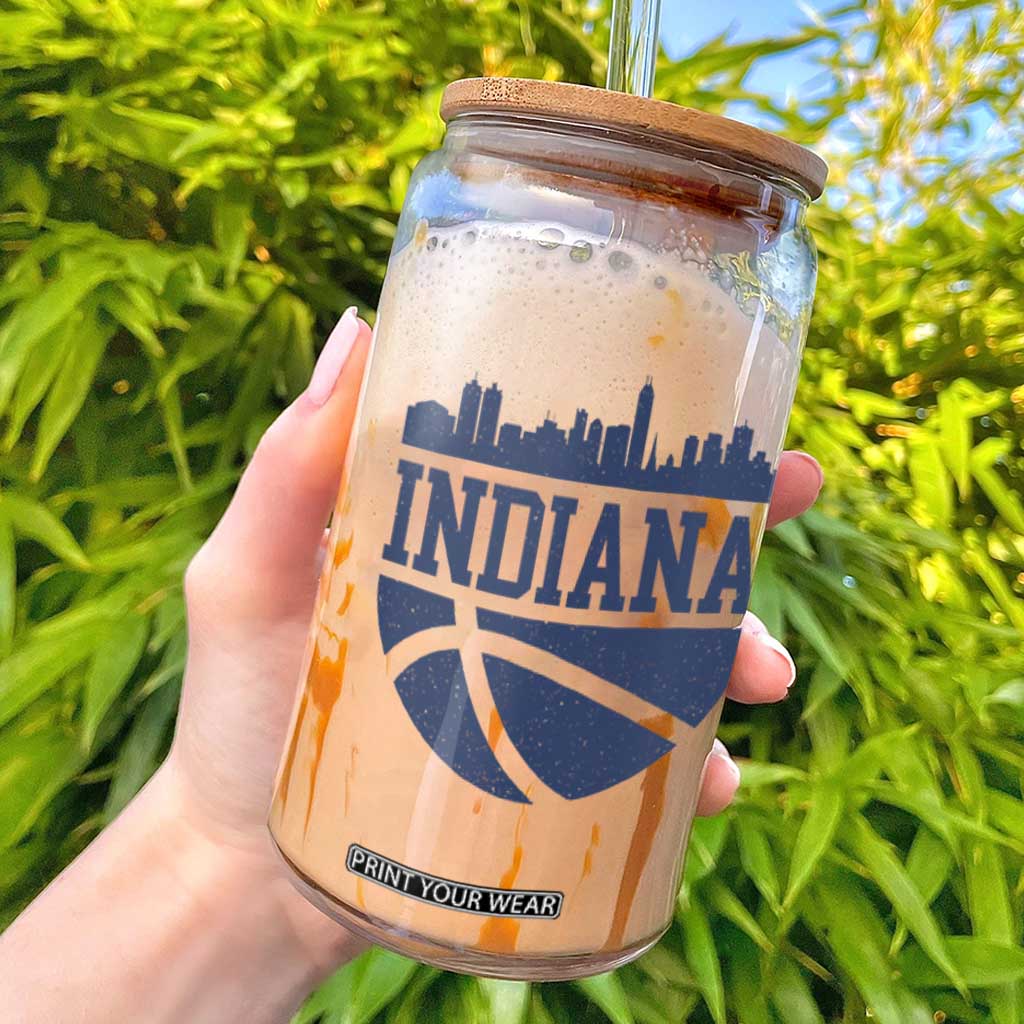 Indiana Skyline Basketball Glass Can Distressed Urban Hoops Graphic for Indy Fans TS02 White Print Your Wear