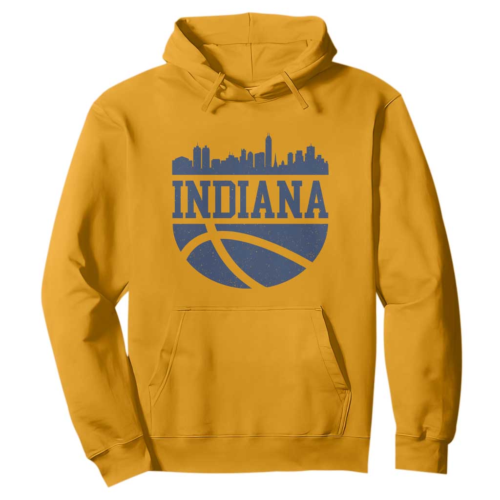 Indiana Skyline Basketball Hoodie Distressed Urban Hoops Graphic for Indy Fans TS02 Gold Print Your Wear
