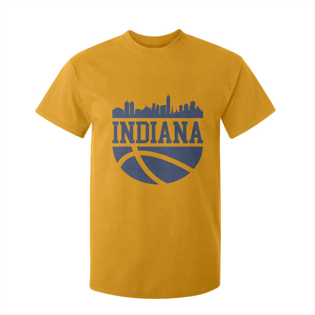 Indiana Skyline Basketball T Shirt For Kid Distressed Urban Hoops Graphic for Indy Fans TS02 Gold Print Your Wear