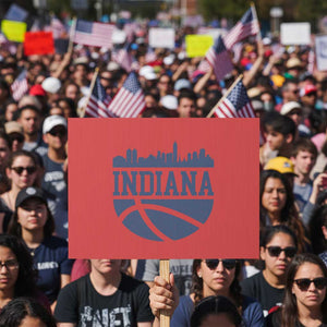 Indiana Skyline Basketball Protest Sign Distressed Urban Hoops Graphic for Indy Fans TS02 Horizontal 18" × 24" Red Print Your Wear