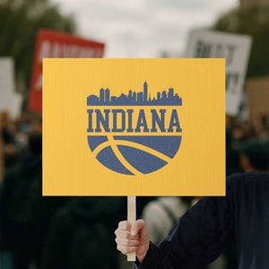 Indiana Skyline Basketball Protest Sign Distressed Urban Hoops Graphic for Indy Fans TS02 Horizontal 18" × 24" Yellow Print Your Wear