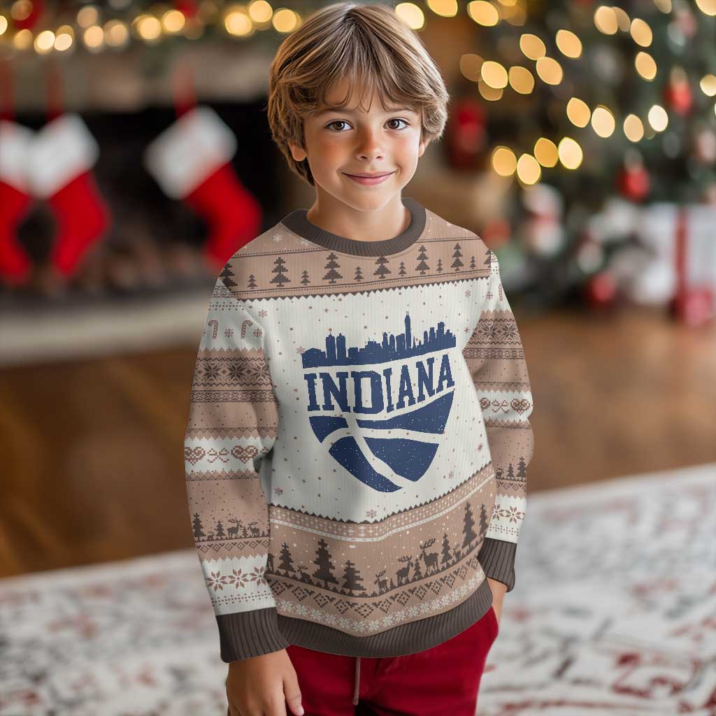 Indiana Skyline Basketball Ugly Christmas Sweater Distressed Urban Hoops Graphic for Indy Fans TS02 Mocha Mousse Print Your Wear