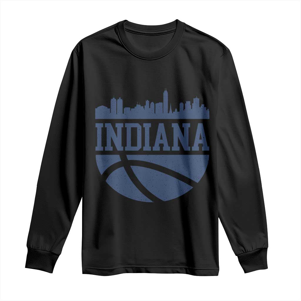 Indiana Skyline Basketball Long Sleeve Shirt Distressed Urban Hoops Graphic for Indy Fans TS02 Black Print Your Wear