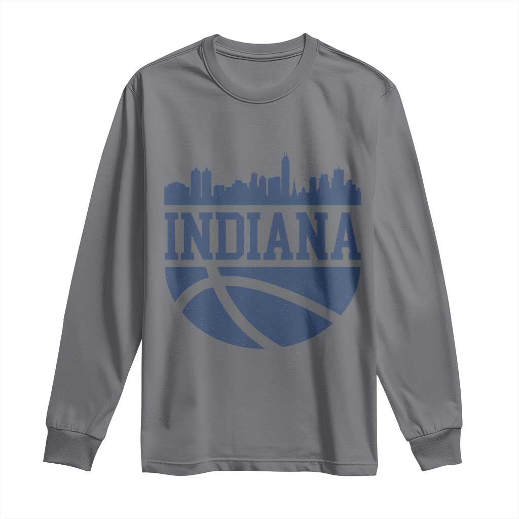 Indiana Skyline Basketball Long Sleeve Shirt Distressed Urban Hoops Graphic for Indy Fans TS02 Charcoal Print Your Wear