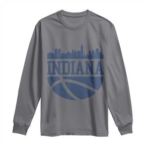 Indiana Skyline Basketball Long Sleeve Shirt Distressed Urban Hoops Graphic for Indy Fans TS02 Charcoal Print Your Wear