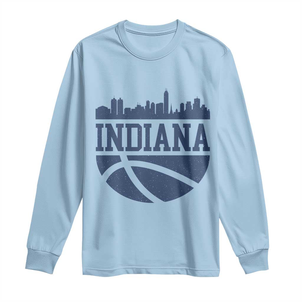Indiana Skyline Basketball Long Sleeve Shirt Distressed Urban Hoops Graphic for Indy Fans TS02 Light Blue Print Your Wear