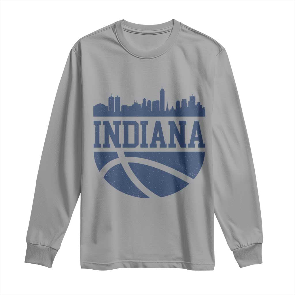 Indiana Skyline Basketball Long Sleeve Shirt Distressed Urban Hoops Graphic for Indy Fans TS02 Sport Gray Print Your Wear