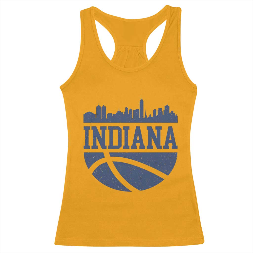 Indiana Skyline Basketball Racerback Tank Top Distressed Urban Hoops Graphic for Indy Fans TS02 Gold Print Your Wear