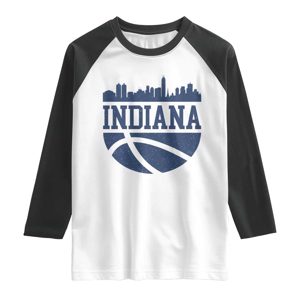 Indiana Skyline Basketball Raglan Shirt Distressed Urban Hoops Graphic for Indy Fans TS02 White Black Print Your Wear