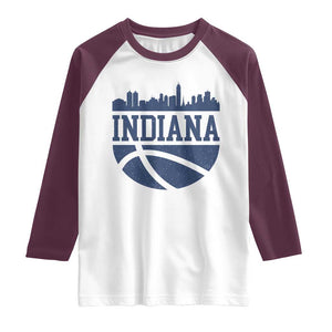 Indiana Skyline Basketball Raglan Shirt Distressed Urban Hoops Graphic for Indy Fans TS02 White Maroon Print Your Wear