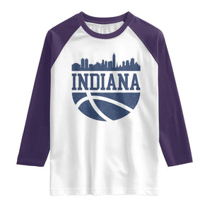 Indiana Skyline Basketball Raglan Shirt Distressed Urban Hoops Graphic for Indy Fans TS02 White Purple Print Your Wear