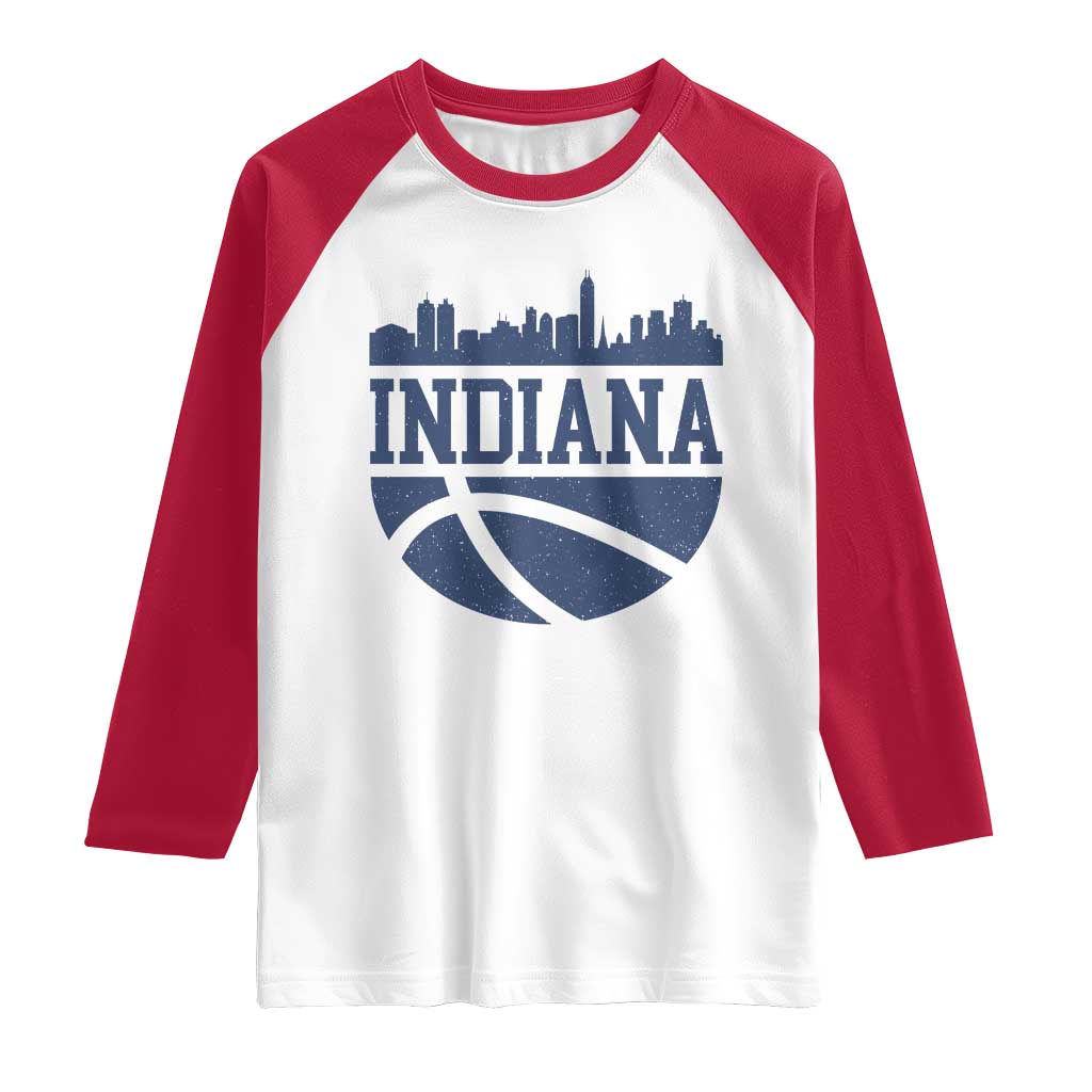 Indiana Skyline Basketball Raglan Shirt Distressed Urban Hoops Graphic for Indy Fans TS02 White Red Print Your Wear