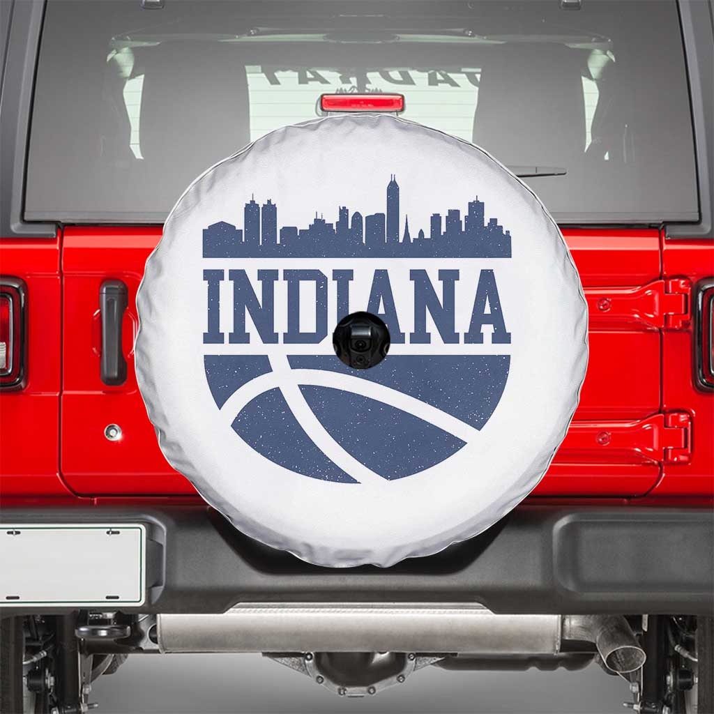 Indiana Skyline Basketball Spare Tire Cover Distressed Urban Hoops Graphic for Indy Fans TS02 White Print Your Wear