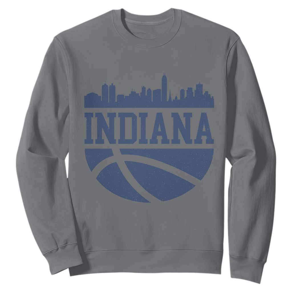 Indiana Skyline Basketball Sweatshirt Distressed Urban Hoops Graphic for Indy Fans TS02 Charcoal Print Your Wear