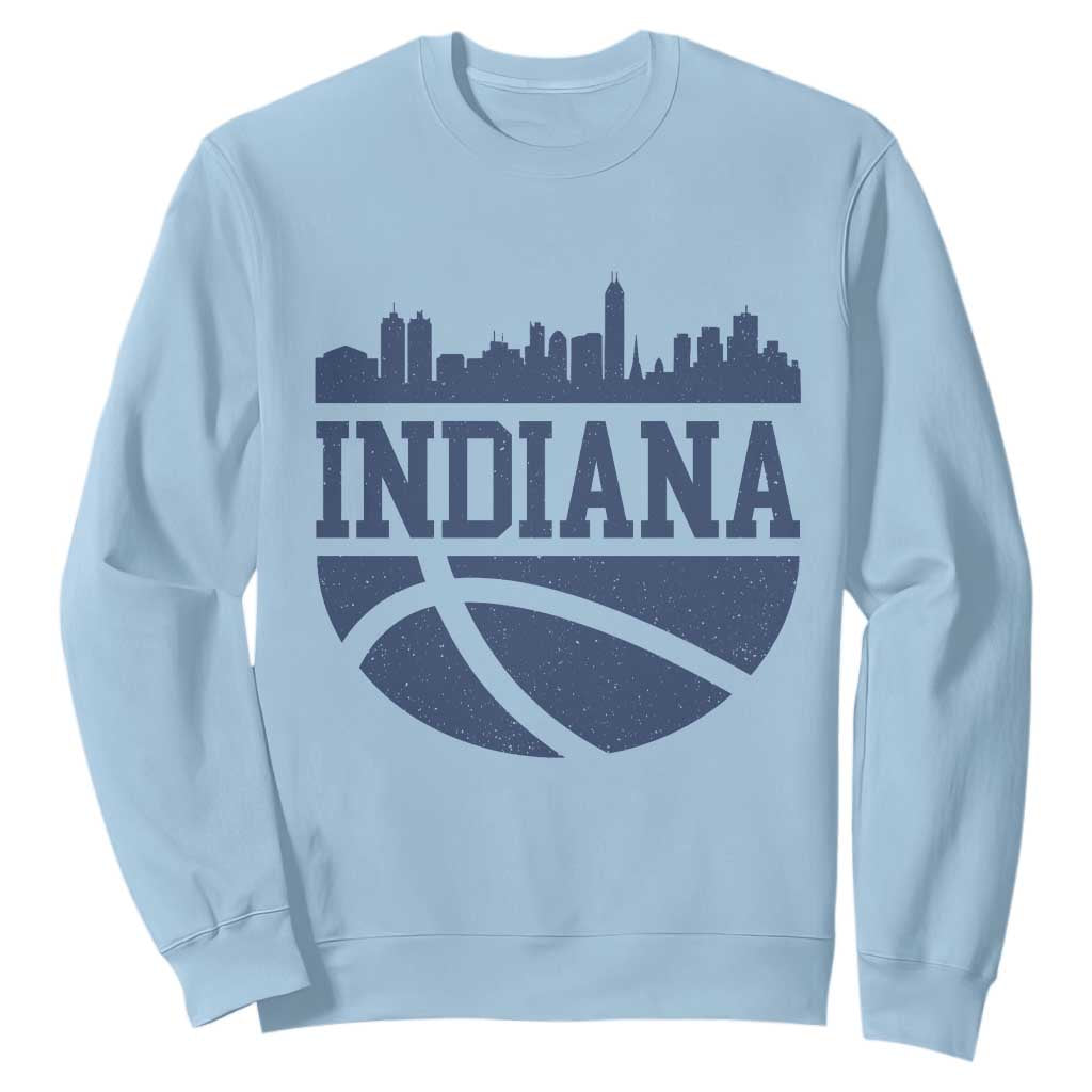 Indiana Skyline Basketball Sweatshirt Distressed Urban Hoops Graphic for Indy Fans TS02 Light Blue Print Your Wear