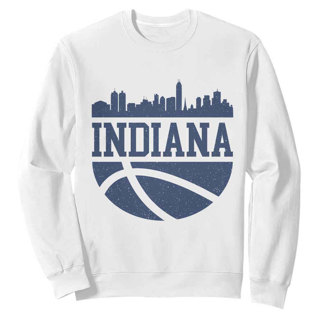 Indiana Skyline Basketball Sweatshirt Distressed Urban Hoops Graphic for Indy Fans TS02 White Print Your Wear
