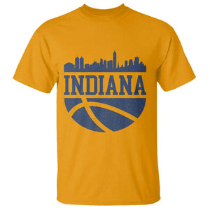 Indiana Skyline Basketball T Shirt Distressed Urban Hoops Graphic for Indy Fans TS02 Gold Print Your Wear