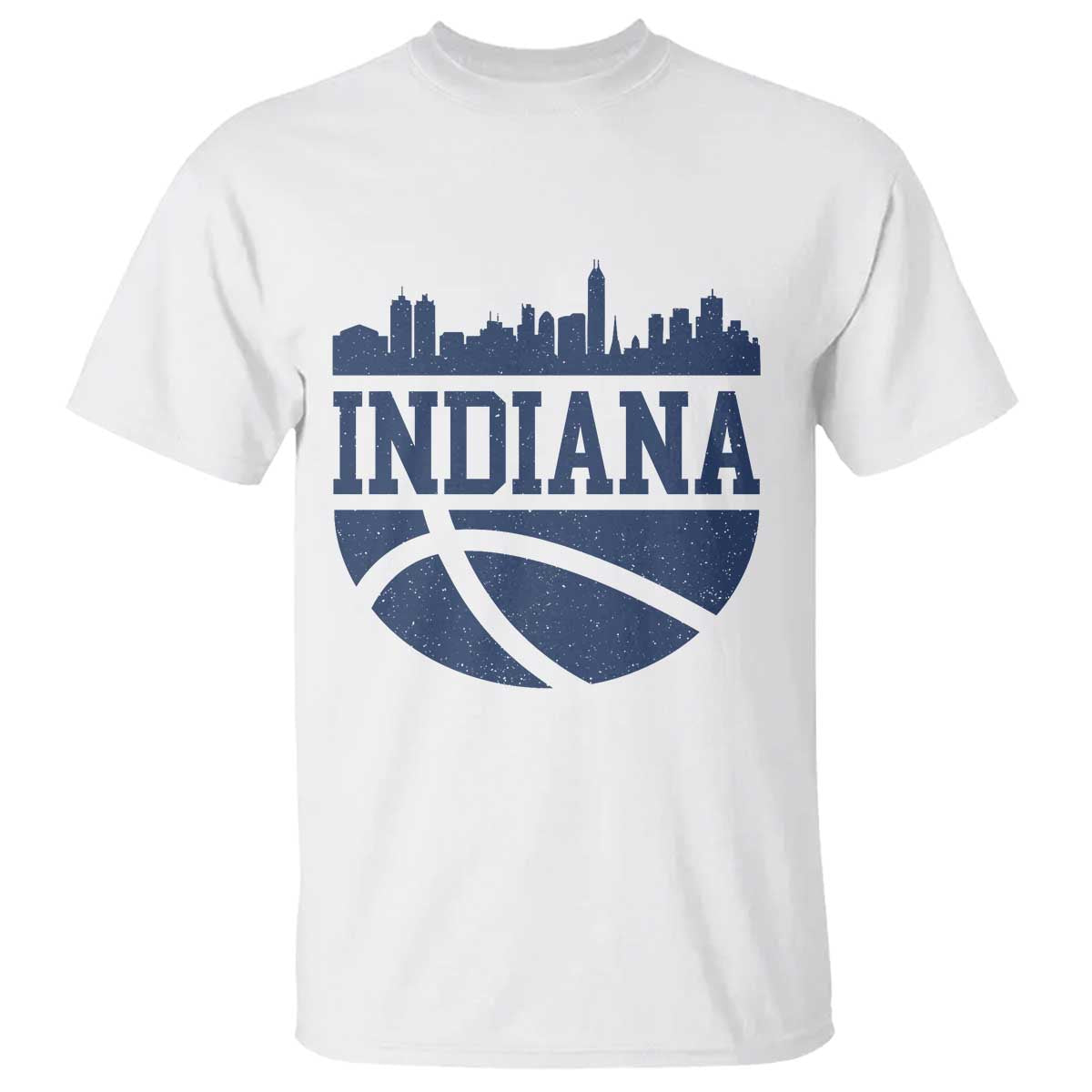 Indiana Skyline Basketball T Shirt Distressed Urban Hoops Graphic for Indy Fans TS02 White Print Your Wear