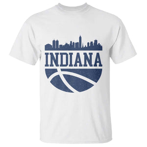 Indiana Skyline Basketball T Shirt Distressed Urban Hoops Graphic for Indy Fans TS02 White Print Your Wear