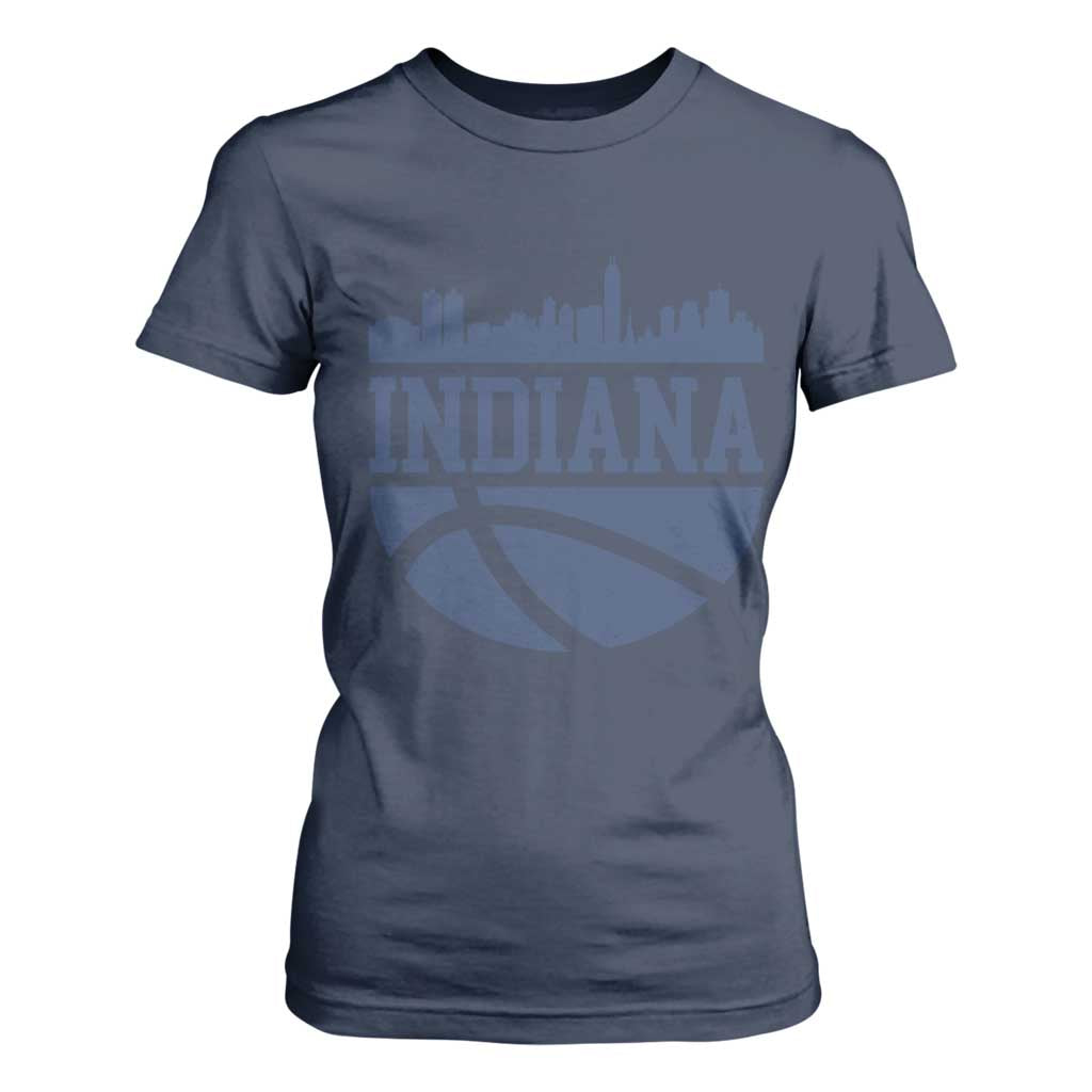 Indiana Skyline Basketball T Shirt For Women Distressed Urban Hoops Graphic for Indy Fans TS02 Navy Print Your Wear