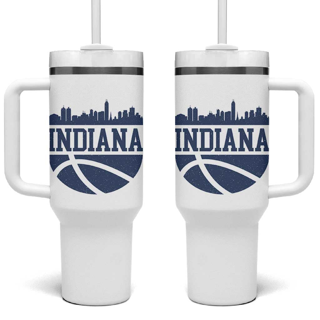 Indiana Skyline Basketball Tumbler With Handle Distressed Urban Hoops Graphic for Indy Fans TS02 One Size: 40 oz White Print Your Wear
