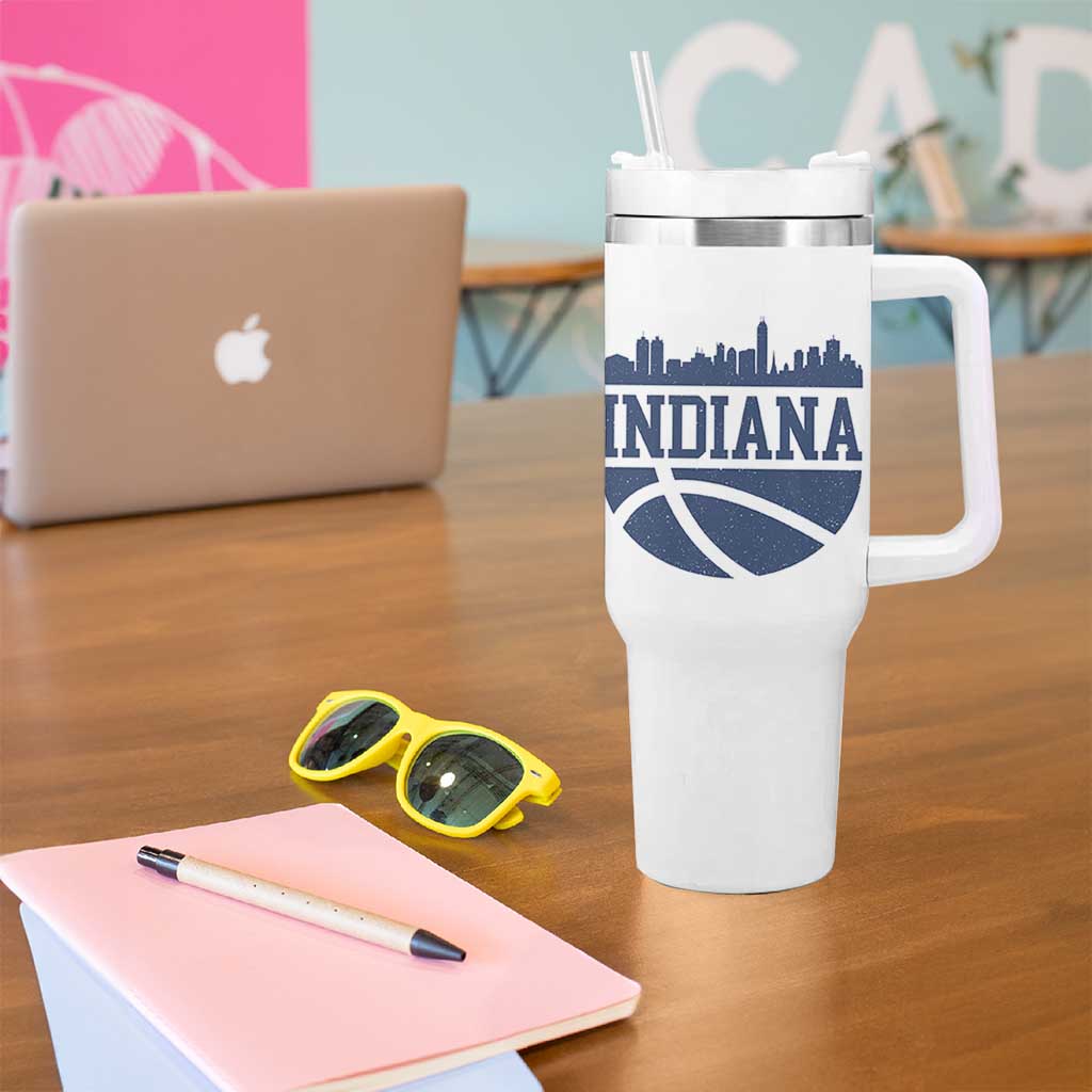 Indiana Skyline Basketball Tumbler With Handle Distressed Urban Hoops Graphic for Indy Fans TS02 Print Your Wear