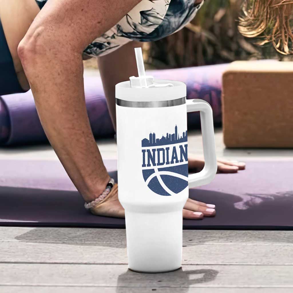 Indiana Skyline Basketball Tumbler With Handle Distressed Urban Hoops Graphic for Indy Fans TS02 Print Your Wear