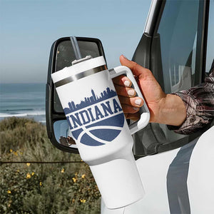 Indiana Skyline Basketball Tumbler With Handle Distressed Urban Hoops Graphic for Indy Fans TS02 Print Your Wear