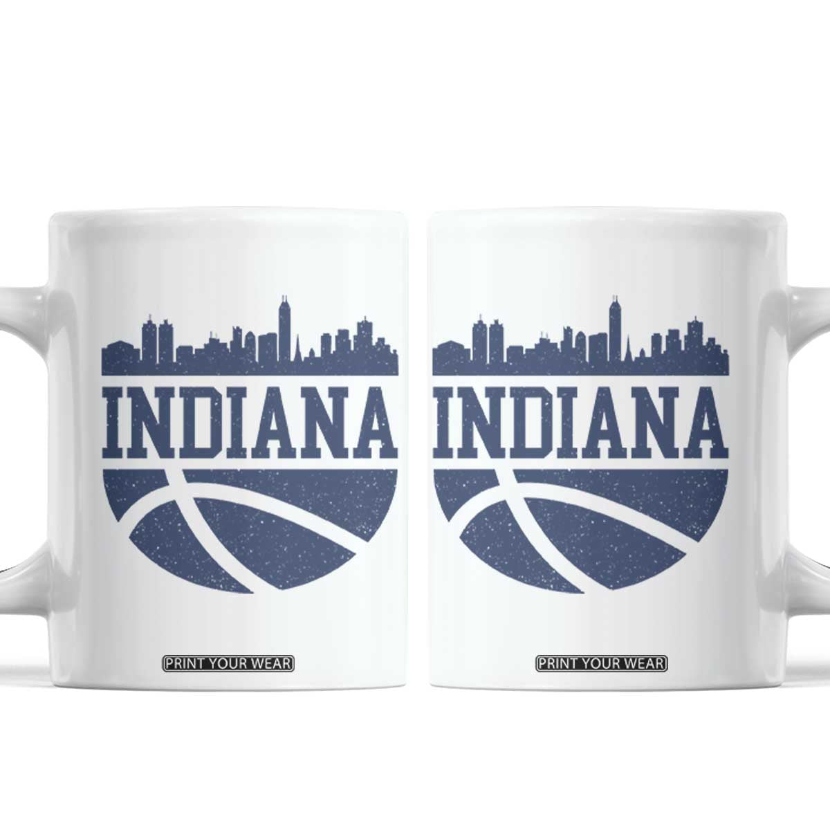 Indiana Skyline Basketball Coffee Mug Distressed Urban Hoops Graphic for Indy Fans TS02 White Print Your Wear