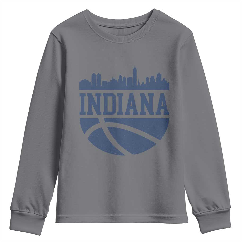 Indiana Skyline Basketball Youth Sweatshirt Distressed Urban Hoops Graphic for Indy Fans TS02 Charcoal Print Your Wear