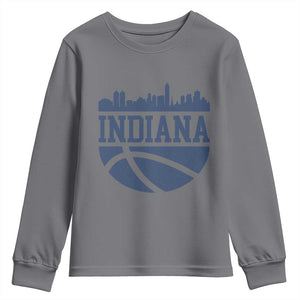 Indiana Skyline Basketball Youth Sweatshirt Distressed Urban Hoops Graphic for Indy Fans TS02 Charcoal Print Your Wear