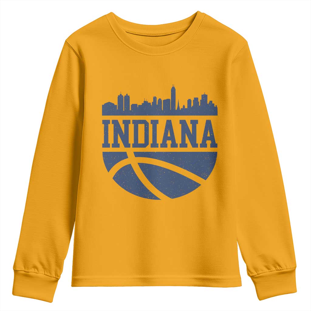 Indiana Skyline Basketball Youth Sweatshirt Distressed Urban Hoops Graphic for Indy Fans TS02 Gold Print Your Wear