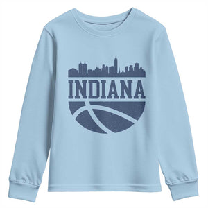 Indiana Skyline Basketball Youth Sweatshirt Distressed Urban Hoops Graphic for Indy Fans TS02 Light Blue Print Your Wear