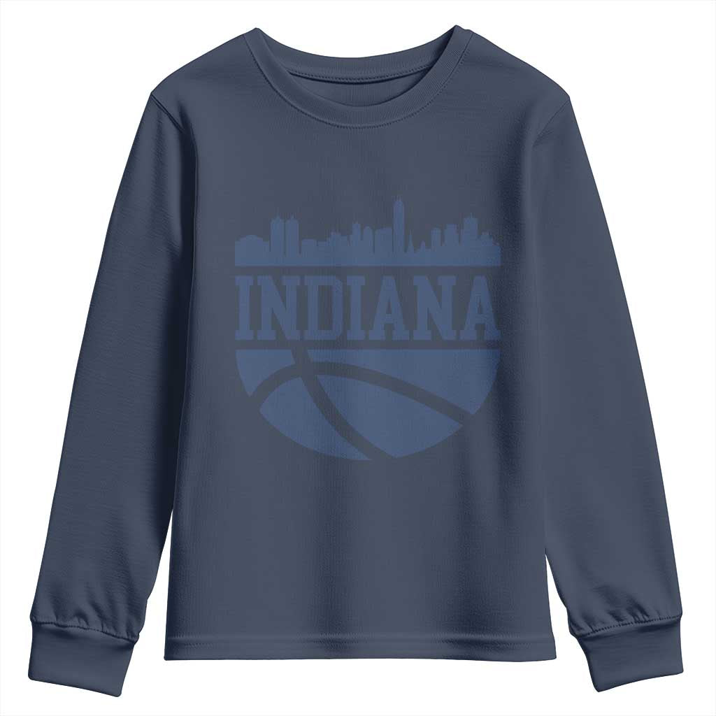 Indiana Skyline Basketball Youth Sweatshirt Distressed Urban Hoops Graphic for Indy Fans TS02 Navy Print Your Wear