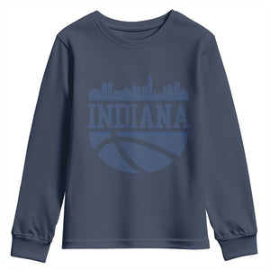 Indiana Skyline Basketball Youth Sweatshirt Distressed Urban Hoops Graphic for Indy Fans TS02 Navy Print Your Wear