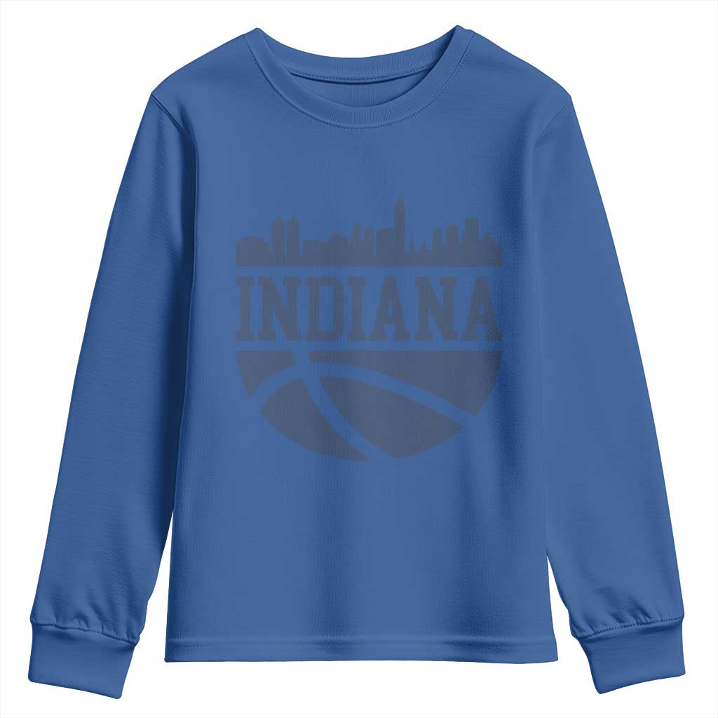 Indiana Skyline Basketball Youth Sweatshirt Distressed Urban Hoops Graphic for Indy Fans TS02 Royal Blue Print Your Wear