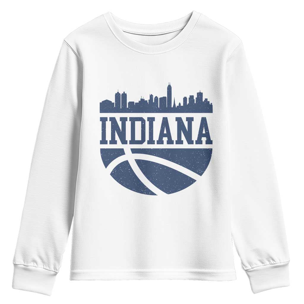 Indiana Skyline Basketball Youth Sweatshirt Distressed Urban Hoops Graphic for Indy Fans TS02 White Print Your Wear