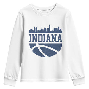 Indiana Skyline Basketball Youth Sweatshirt Distressed Urban Hoops Graphic for Indy Fans TS02 White Print Your Wear