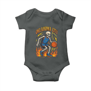Oklahoma City Basketball Skeleton Baby Onesie OKC Hoops Fan Life Sport Lover TS02 Dark Heather Print Your Wear