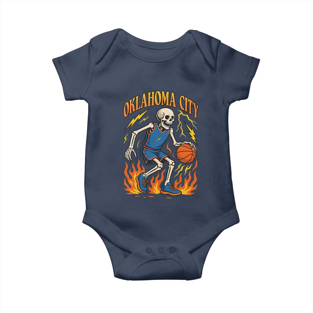 Oklahoma City Basketball Skeleton Baby Onesie OKC Hoops Fan Life Sport Lover TS02 Navy Print Your Wear