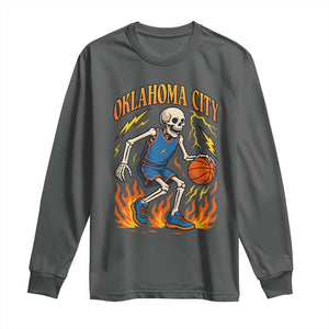 Oklahoma City Basketball Skeleton Long Sleeve Shirt OKC Hoops Fan Life Sport Lover TS02 Dark Heather Print Your Wear