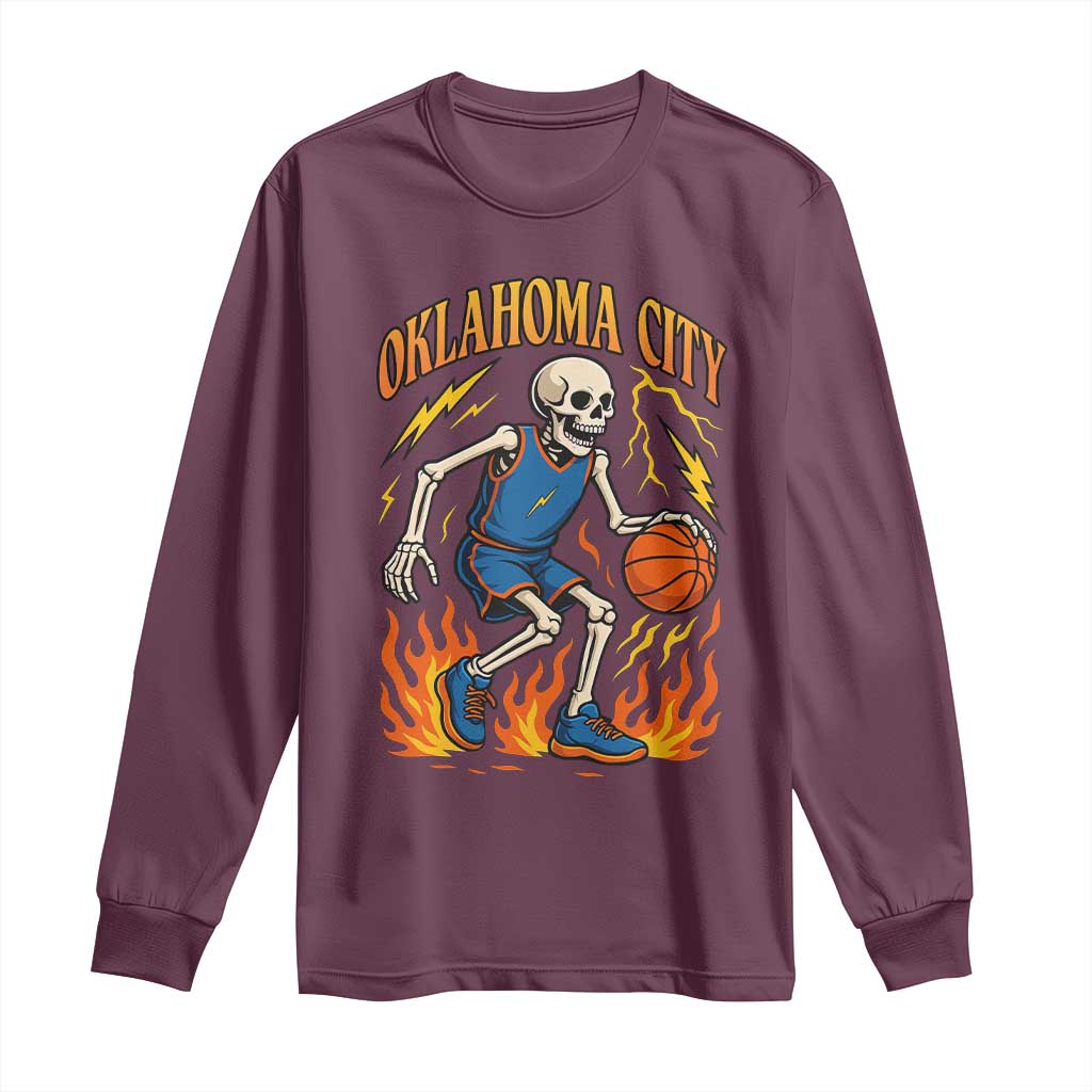 Oklahoma City Basketball Skeleton Long Sleeve Shirt OKC Hoops Fan Life Sport Lover TS02 Maroon Print Your Wear
