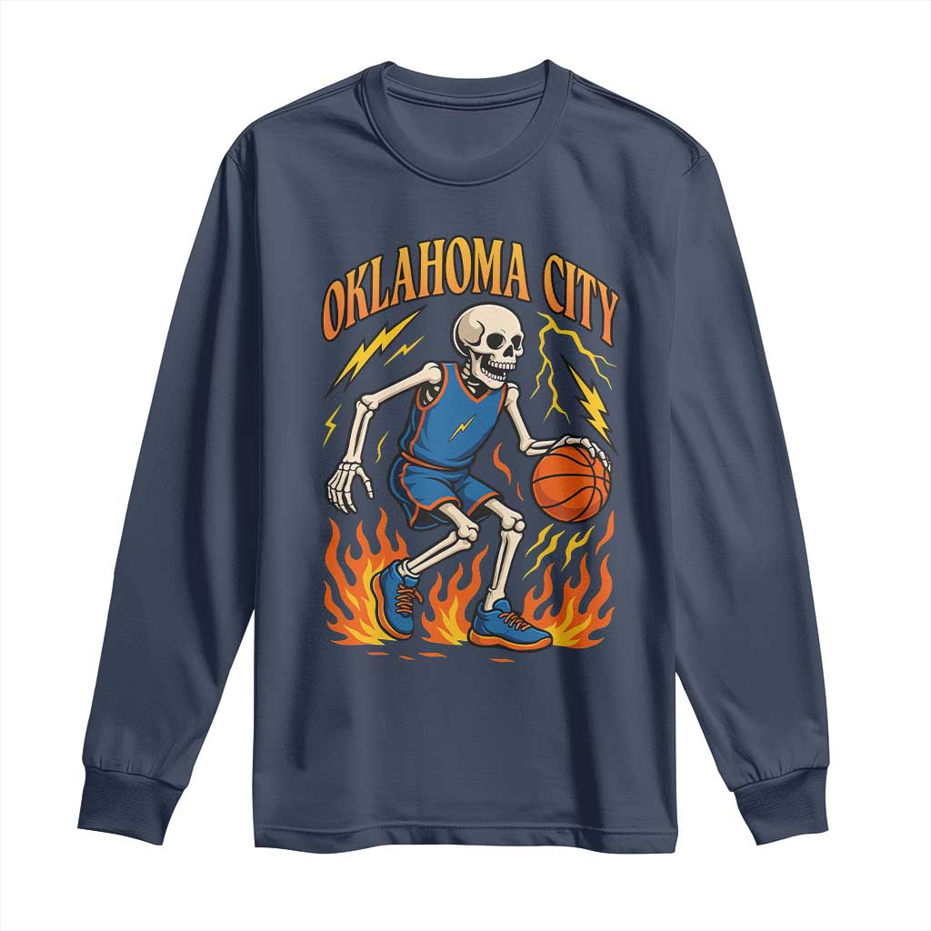 Oklahoma City Basketball Skeleton Long Sleeve Shirt OKC Hoops Fan Life Sport Lover TS02 Navy Print Your Wear
