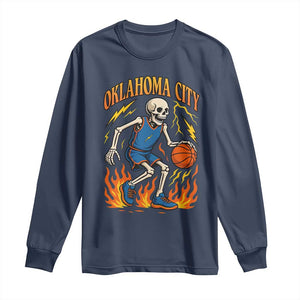 Oklahoma City Basketball Skeleton Long Sleeve Shirt OKC Hoops Fan Life Sport Lover TS02 Navy Print Your Wear
