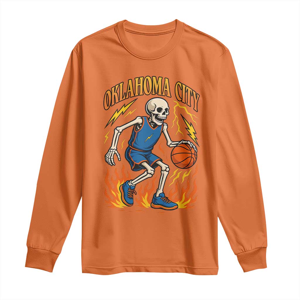 Oklahoma City Basketball Skeleton Long Sleeve Shirt OKC Hoops Fan Life Sport Lover TS02 Orange Print Your Wear